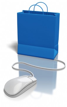 蓝色购物袋鼠标免抠png透明素材