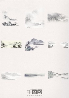 水墨中国风复古中国风水墨山水画