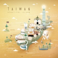 创意卡通台湾旅行地图