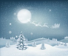 雪山冬季下雪的夜晚和奔腾的圣诞麋鹿