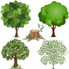 绿树可爱的绿色大树插画