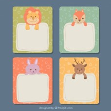 六一快乐一套可爱的扁平动物卡片