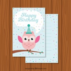 高兴猫头鹰和纸屑漂亮的生日卡