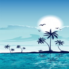 卡通大海小岛椰树背景