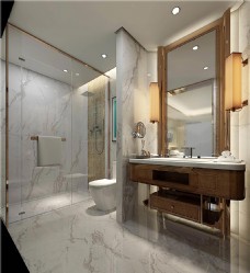 现代时尚浴室大理石背景墙室内装修效果图