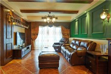客厅美式绿色沙发背景装修效果图