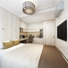 背景墙美式清新卧室白色大床房室内装修效果图