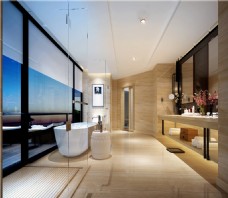 现代简约浴室浴缸实景效果图