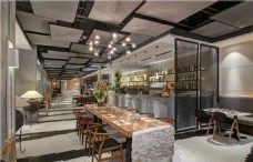 现代时尚潮流餐厅浅色地板工装装修效果图