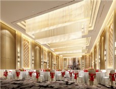 现代浪漫酒店餐区红白椅子工装装修效果图