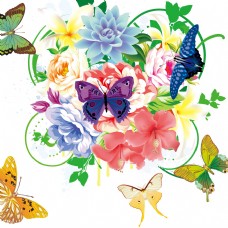 牡丹花卉蝴蝶矢量素材装饰图案