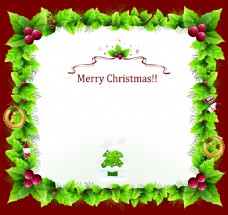 矢量清新松枝边框红果圣诞节背景