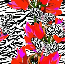 豹纹蝴蝶花朵背景
