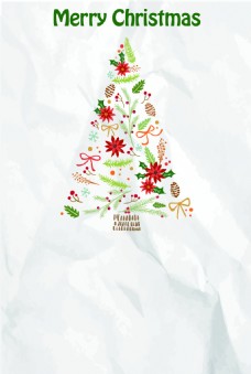 褶皱纸张上的圣诞树插画海报背景