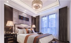 现代室内现代时尚卧室浅褐色窗帘室内装修效果图