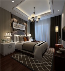 中式时尚室内卧室装修效果图