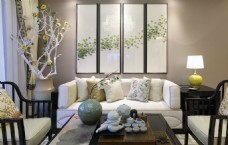 古代装饰现代儒雅中式古典客厅装饰画效果图
