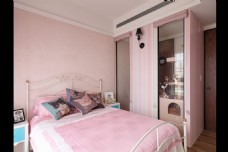 时尚家具粉色室内卧室大床背景墙效果图