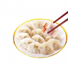 一盘美味饺子筷子食物团圆节日素材