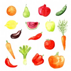 水果蔬菜水彩绘蔬菜和水果插画