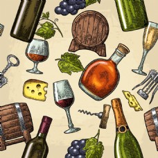 手绘复古葡萄酒元素背景