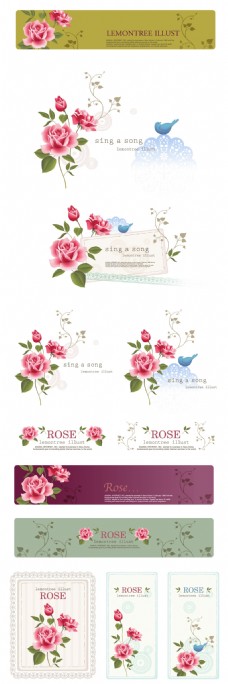 装饰素材唯美手绘玫瑰花矢量装饰图案素材