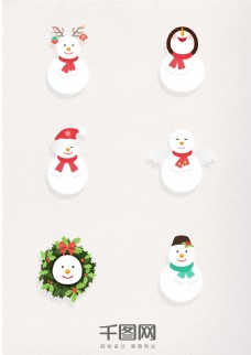 圣诞风格可爱雪人元素图标