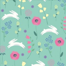 女童印花卡通兔子花朵花卉四方连续底纹