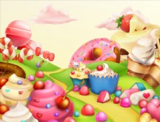 梦彩多彩梦幻3D甜品乐园矢量素材