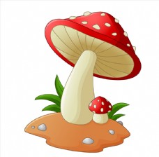 爱上土地上的红色卡通蘑菇矢量素材