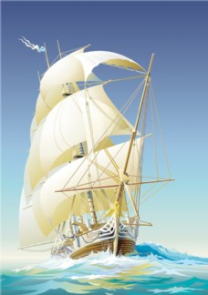 大自然在大海上航行的白色帆船