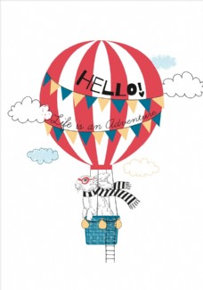 女童印花卡通兔子热气球矢量图下载