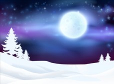发光粒子天空中的圆月和雪地矢量素材