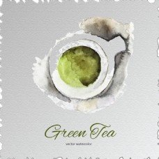 水墨绿茶矢量边框背景设计素材