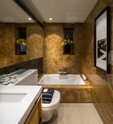 现代室内现代土黄色瓷砖背景墙卫生间室内装修效果图