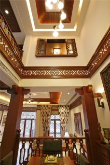 室内装饰新中式奢华大户型客厅木制花纹装饰室内装修
