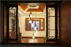 新中式奢华客厅深色背景墙室内装修效果图