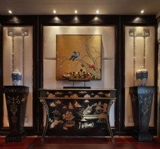 中式时尚客厅花纹木制柜子客厅室内装修图