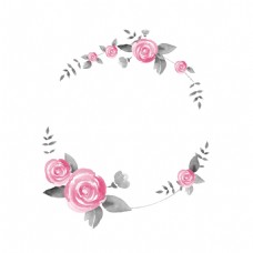 手绘粉玫瑰搭配灰色叶子花纹png透明素材