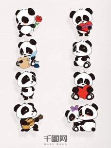猫卡通矢量素材卡通熊猫装饰图案集合