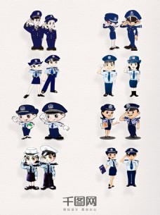 男装卡通警察装饰图案元素集合