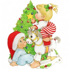 儿童圣诞圣诞卡通儿童木马png元素素材