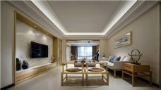 日式雅致客厅白色地板室内装修效果图