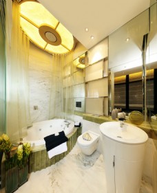 现代室内现代轻奢椭圆形吊灯浴室室内装修效果图