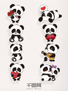 猫卡通矢量熊猫素材卡通元素装饰图案集合