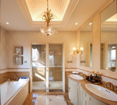 现代时尚文雅浴室浅粉色背景墙室内装修图