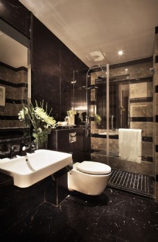 现代轻奢浴室深色背景墙室内装修效果图