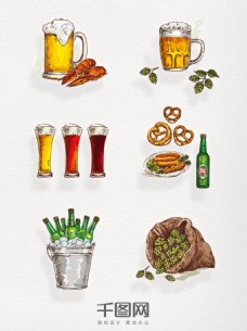 手系列啤酒系列手绘元素图案