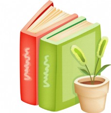 手绘书本绿植元素