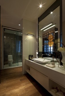 现代室内现代卫生间白色瓷砖洗手台室内装修效果图